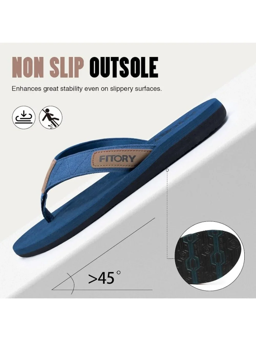 Men's Blue Flat Thongs Solid Comfort Split Toe Rubber Flip Flop Slipper Shoes